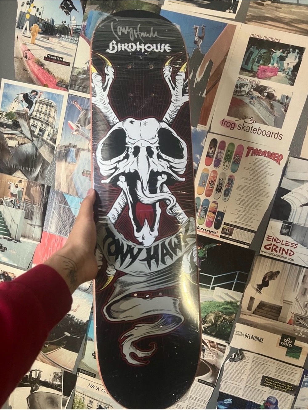 Tony Hawk Cross Bones Signed Skateboard Deck - Black/Red
